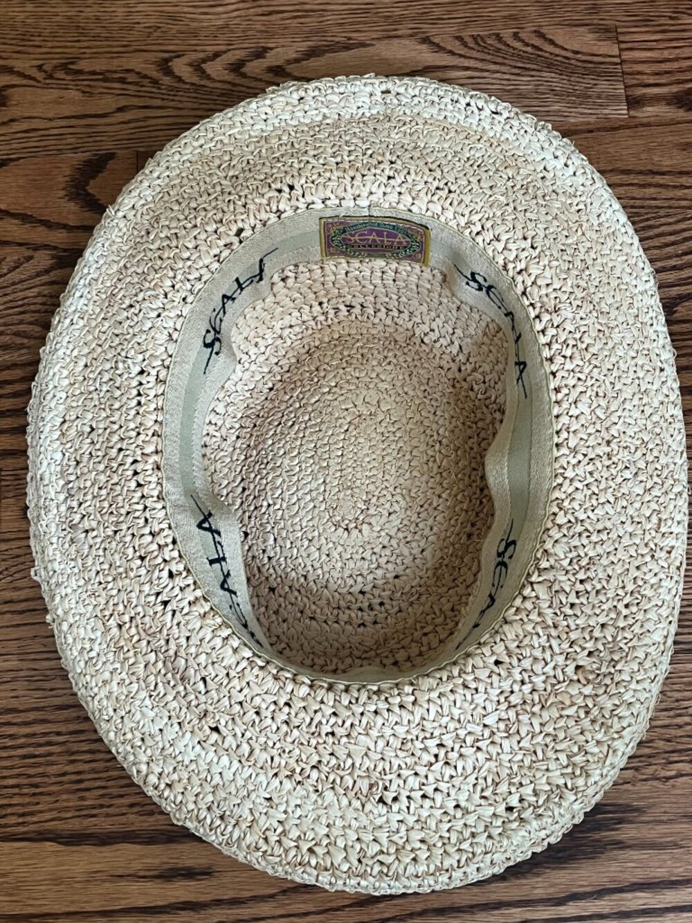 Scala Raffia Straw Sun Hat Wide Rolled Brim Natural Woven Beach Garden Resort - Picture 8 of 10